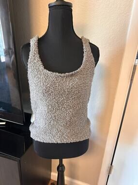 SKIMS Cozy Knit Tank Top Heather Gray Bouclé Fluffy Loungewear Sleep Shirt